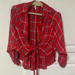 Red lightweight flannel cover-up. Never worn.